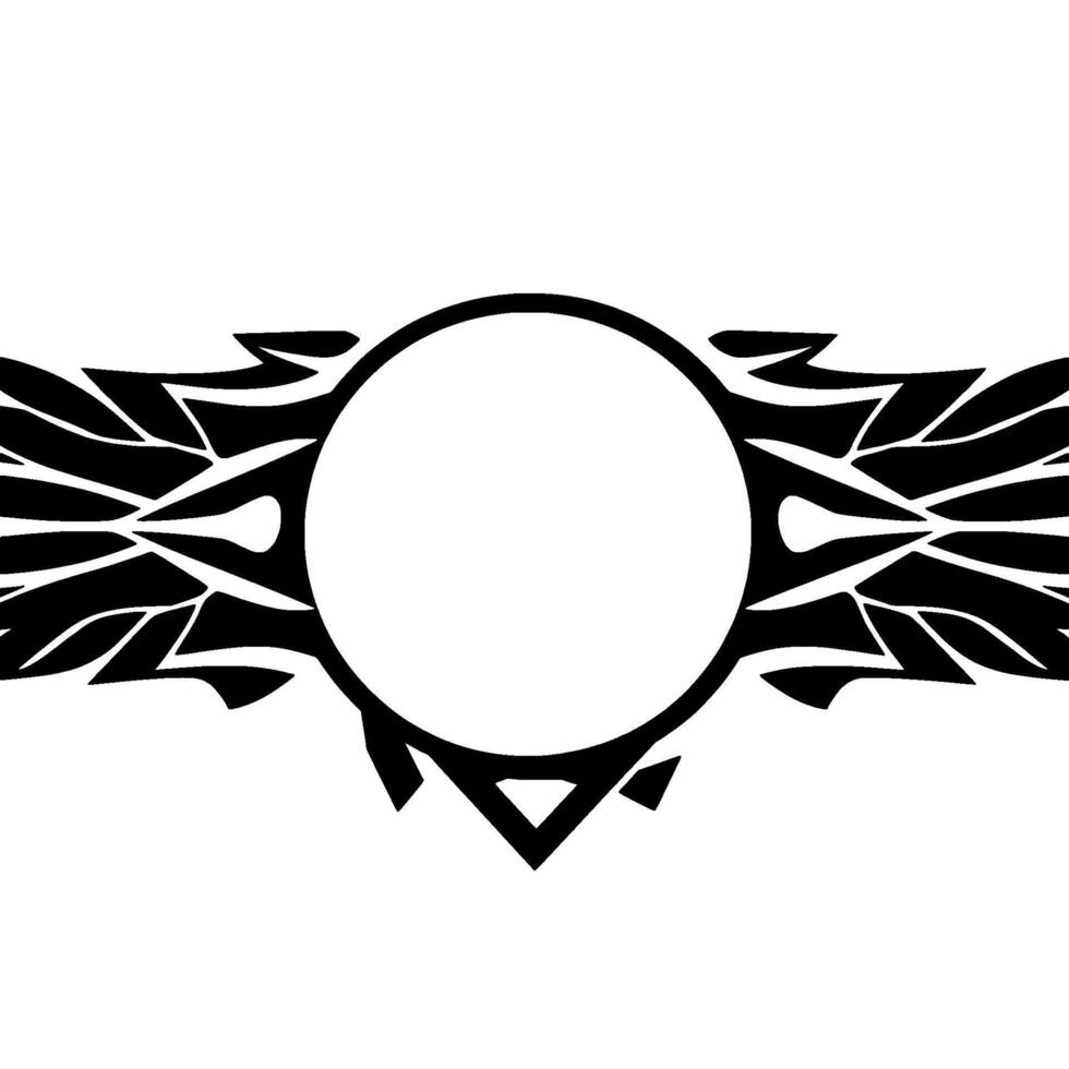 Symmetrical Black and White A Central Circle Bordered by Abstract, Winglike Elements on a White Canvas. vector