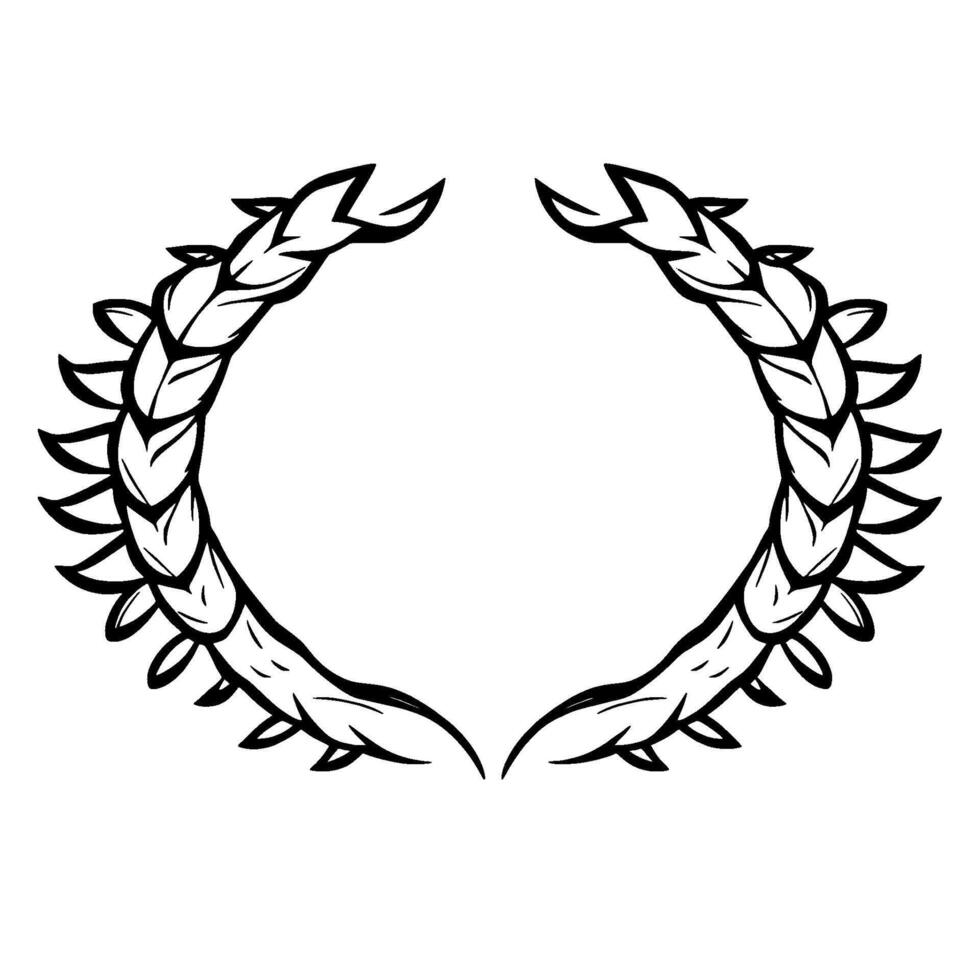 Symmetrical Black Laurel Wreath Illustration with Detailed Leaf Pattern on White Background vector