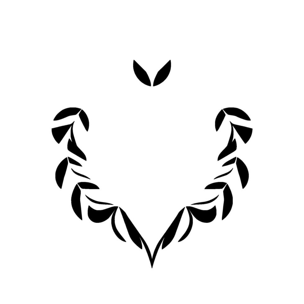 Minimalist Black and White Floral Symmetrical Leaf Arrangement with a Central Heart Shape, set against a Clean White Background. vector