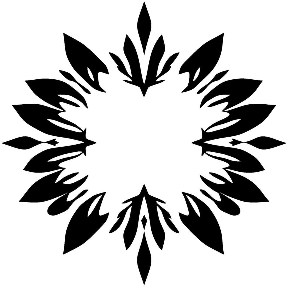Symmetrical Black and White Floral Abstract with Pointed Petals Radiating from a Central Void. vector