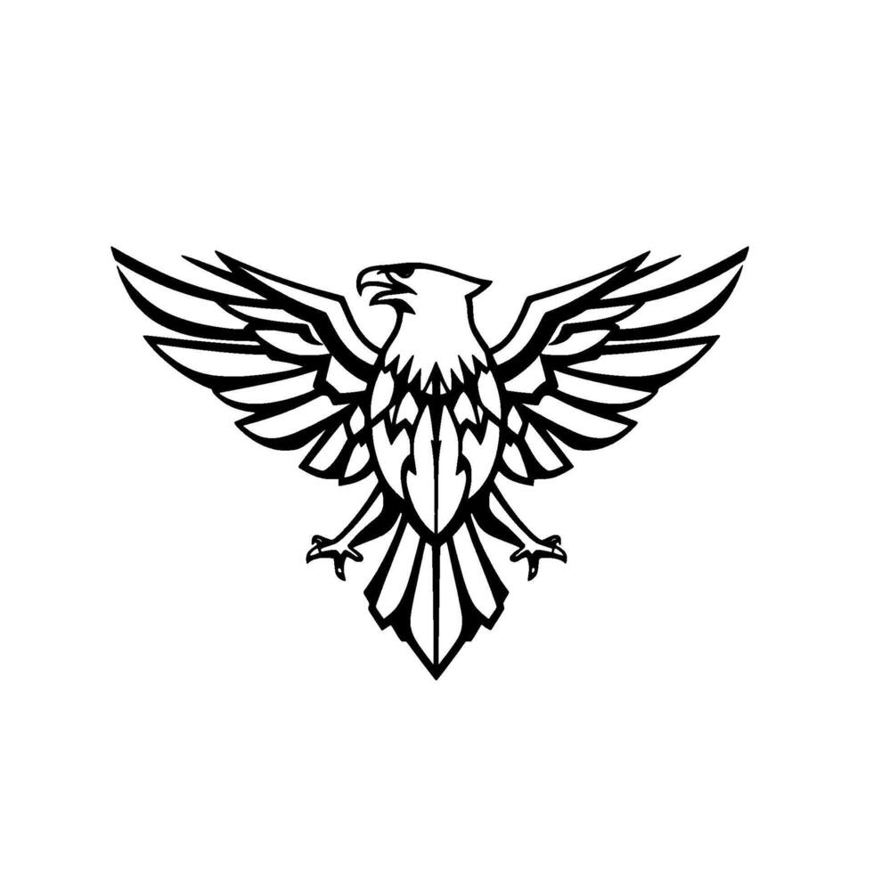 Bold Black and White Eagle Emblem with Spread Wings, Powerful, Angular , and Modern Style, Isolated on White vector
