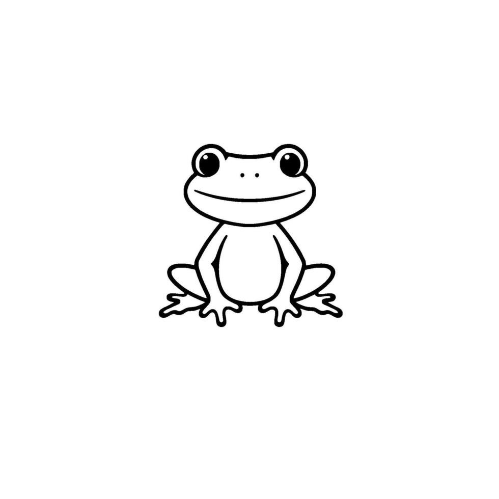 A minimalist illustration of a cheerful frog with big eyes, sitting calmly on a white background. Simple and stylized artwork. vector