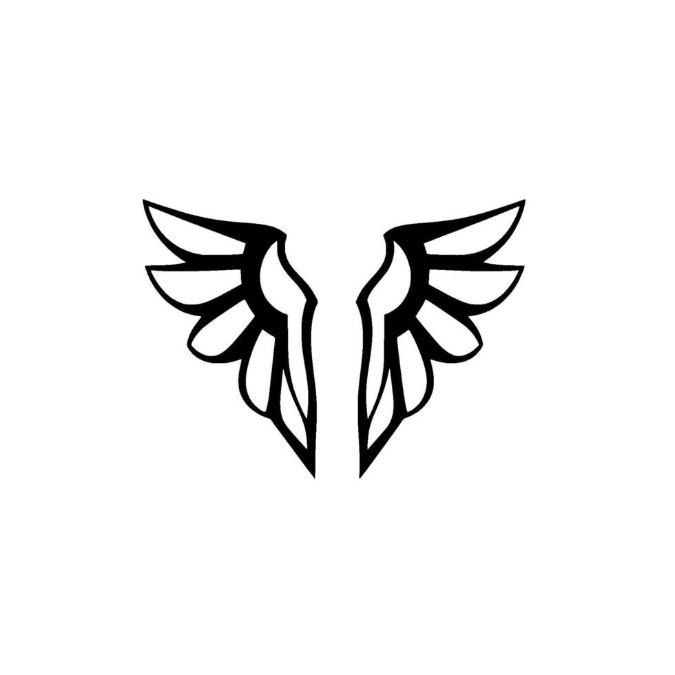 Symmetrical black and white stylized angel wings , minimalist with a modern, aesthetic on white backdrop. vector