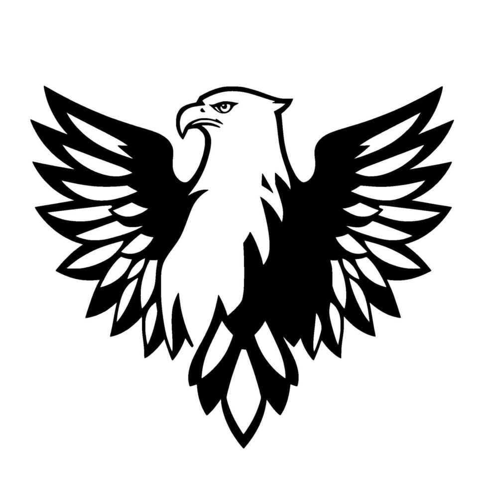 Majestic Bald Eagle Crest in Black and White, Wings Spread, Illustration on White Background. vector