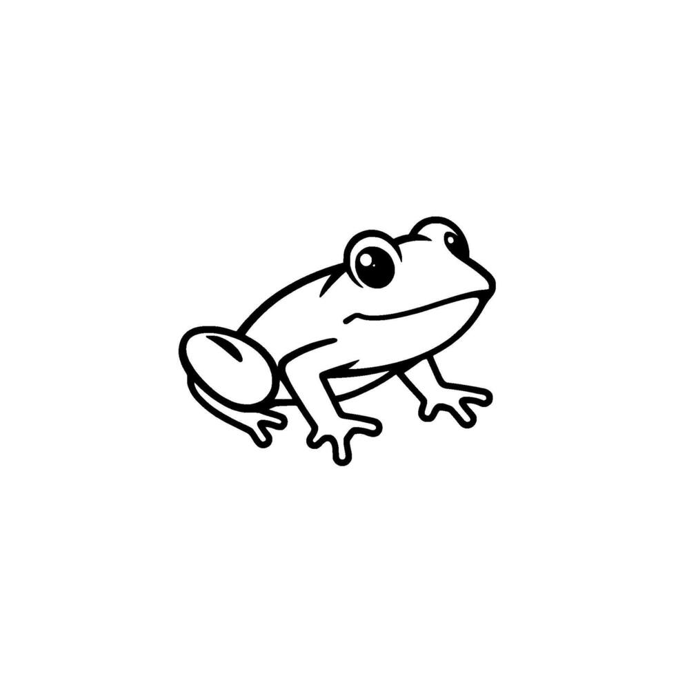 Simple Black and White Cartoon Frog with a Friendly Smile Posed Centrally on a Clean White Backdrop. vector