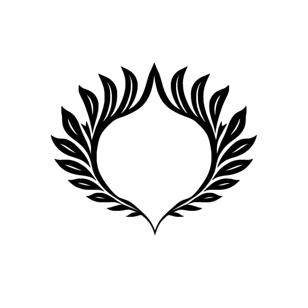Symmetrical Black Leafy Wreath in Minimalist Style Abstract Featuring a HeartShaped Center on a White Backdrop. vector