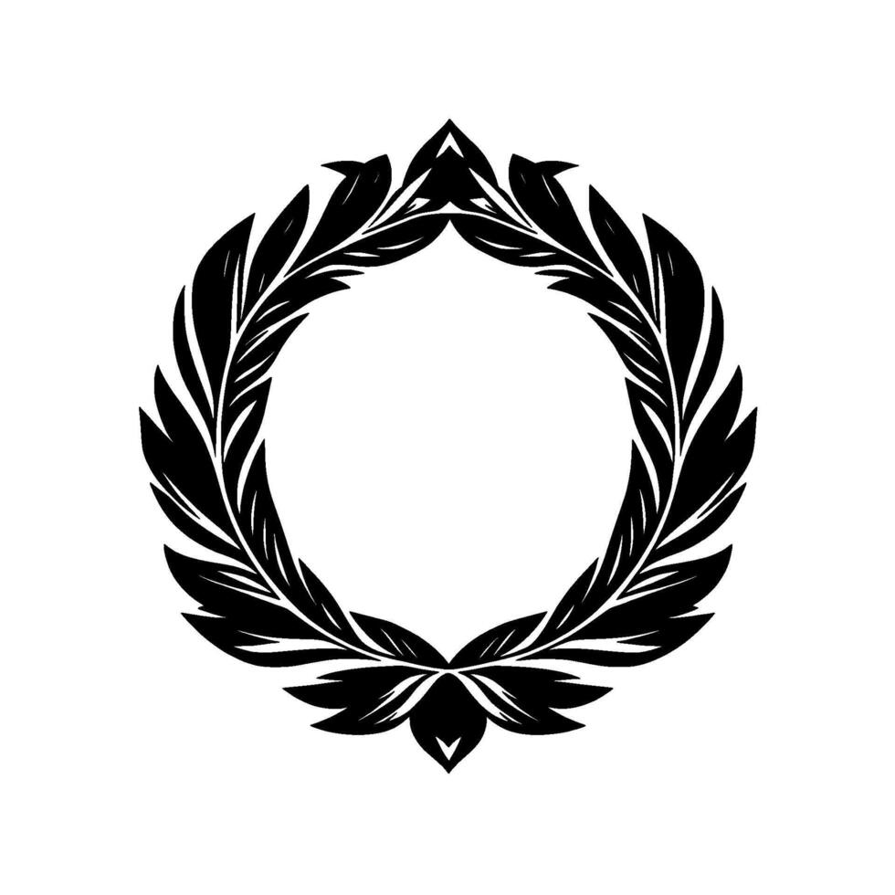 Stylized Black and White Circular Wreath Featuring Ornate LeafLike Elements, Isolated on White Background for Symbolic and Decorative Use. vector