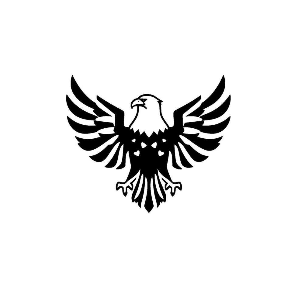 Black and White Eagle Silhouette with Outstretched Wings, Emblem for Freedom, Power, Strength, and National Symbolism vector