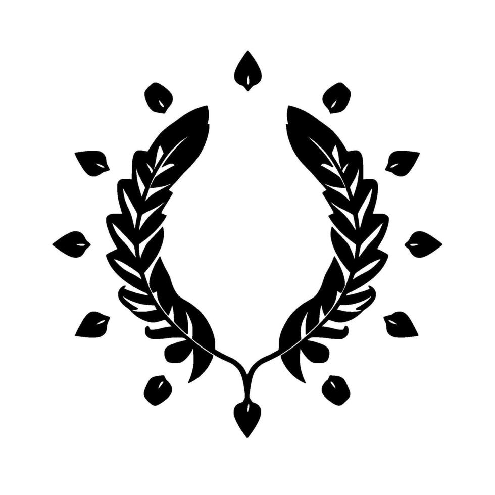 Symmetrical Black and White Floral Wreath with Detached Leaves, Minimalist on White Backdrop, Symbolic Representation. vector