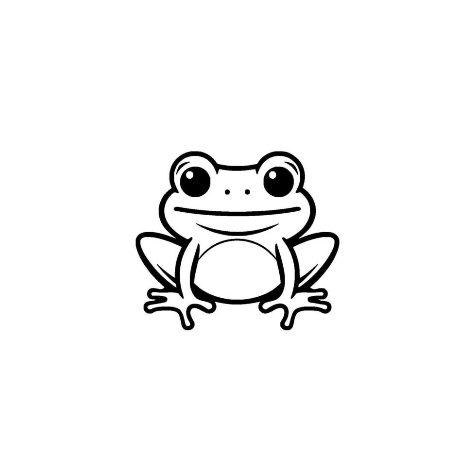 Simple and Cheerful Black and White Frog Illustration on White Background, Perfect for Logos, Stickers or Elements. vector