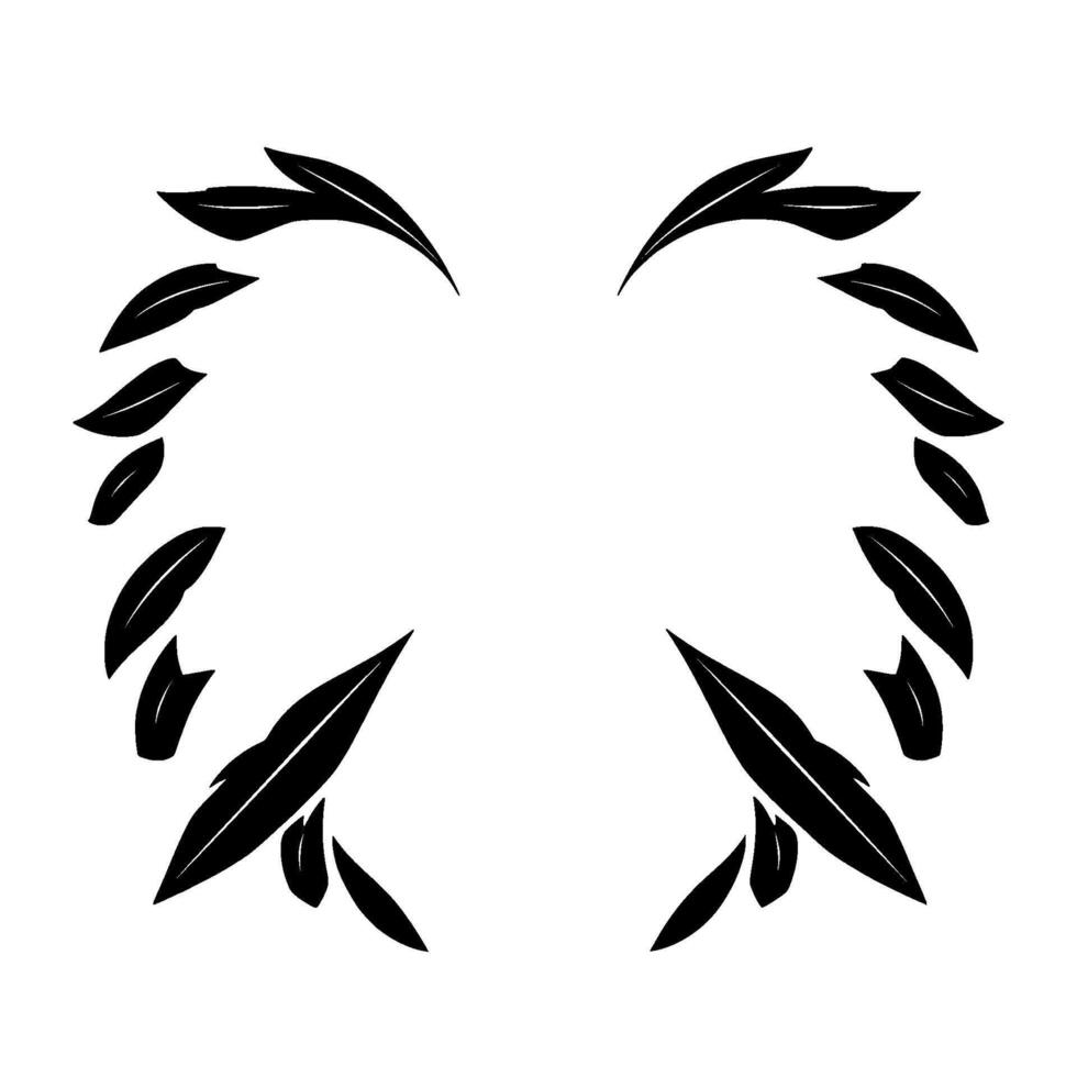 Symmetrical Black Feather Arrangement A Minimalist with Arcing Forms Forming a HeartLike Silhouette on a White Canvas. vector