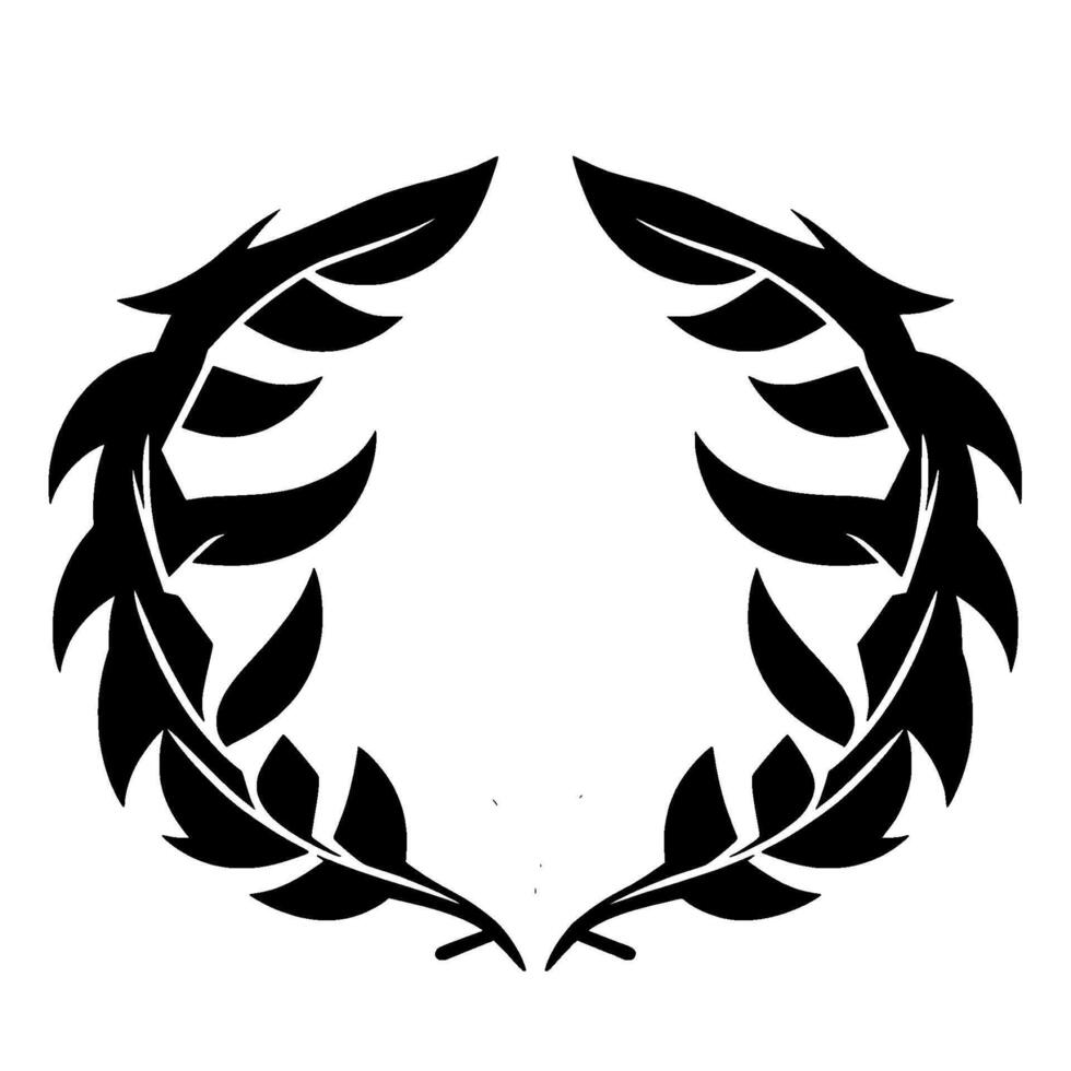 Symmetrical Black Laurel Wreath on White Background, Minimalist , Embodying Triumph and Victory. vector