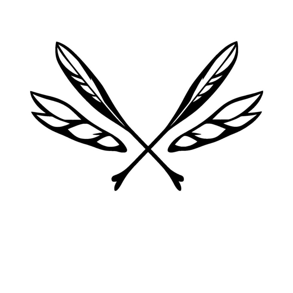 Elegant monochrome illustration of three crossed stylized leaves with detailed veins, set against a clean white background. vector