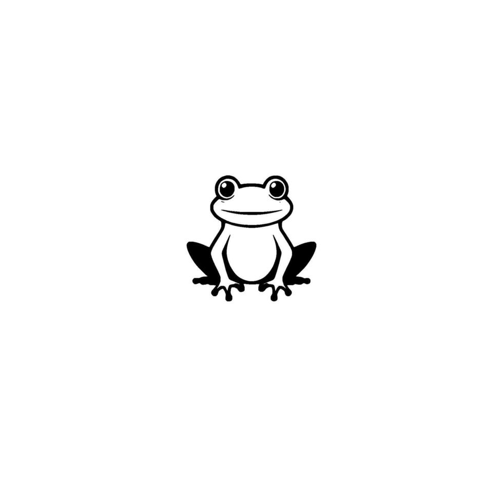 Minimalist Black and White Cartoon Frog Illustration on Clean White Background, Smiling, Simple . vector