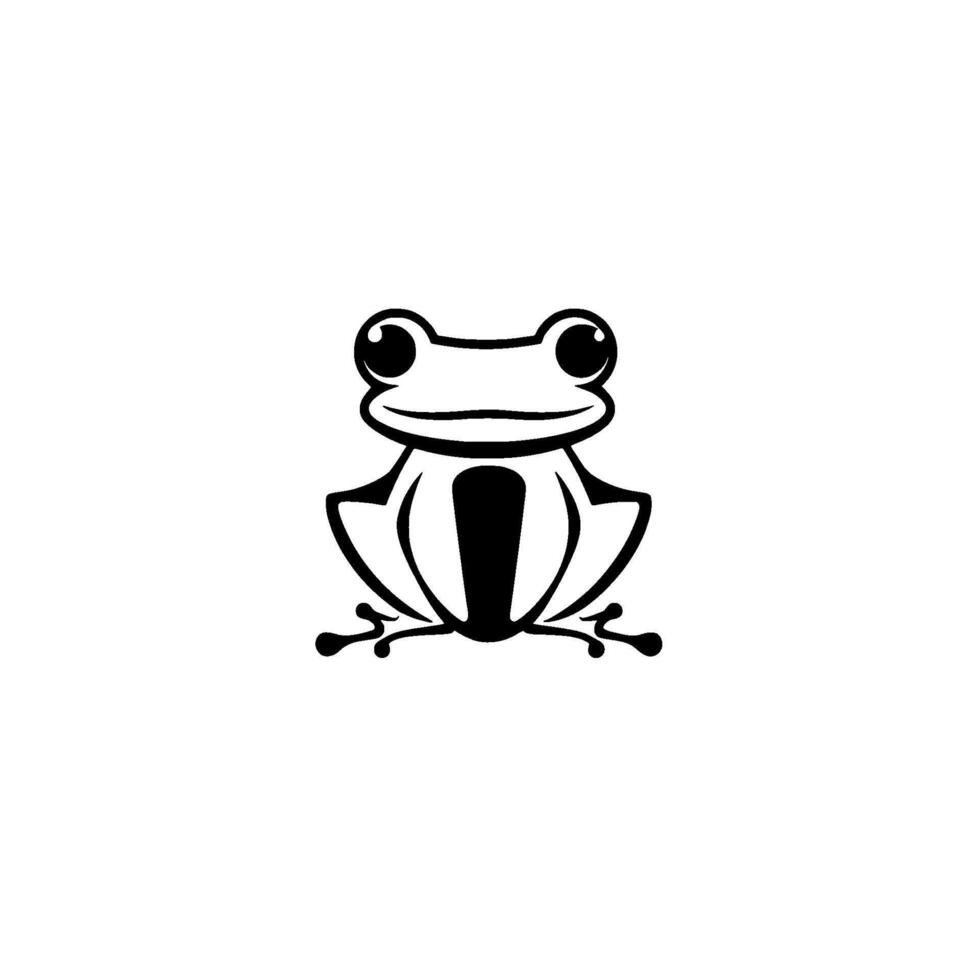Minimalist Black and White Frog Centered on a White Background with Cartoonish Big Eyes and Rounded Body vector