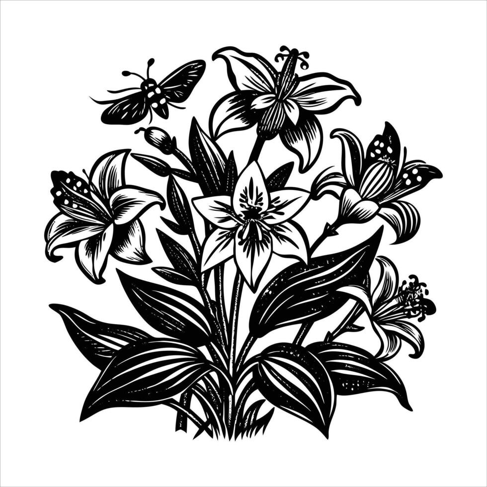 Stylistic Black And White Lily Flower vector