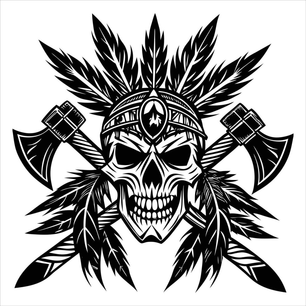 Apache Native American skull illustration vector
