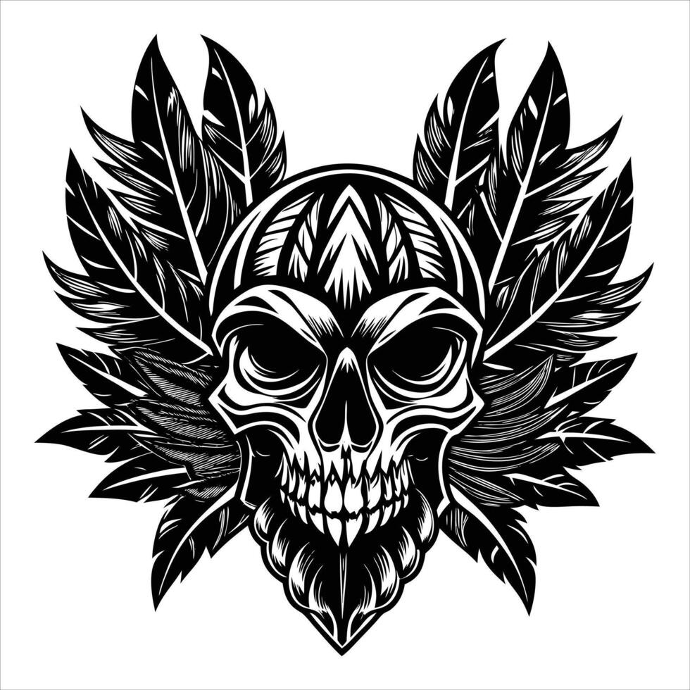 of winged skull in tattoo style vector