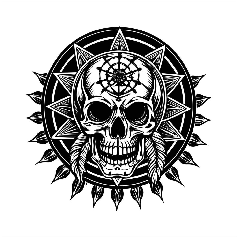 Skull and dreamcatcher tattoo vector