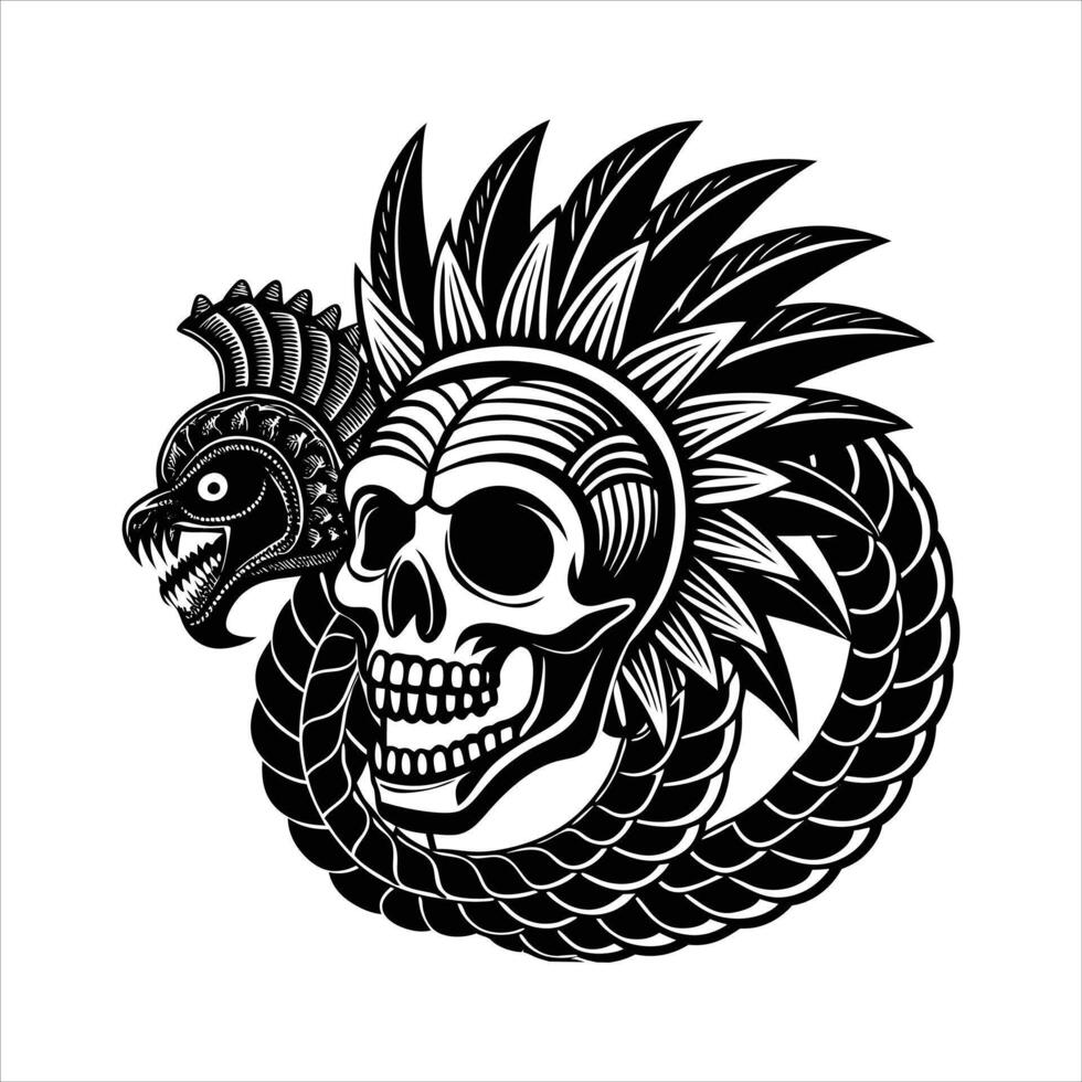 Skull head with snake wrapped vector