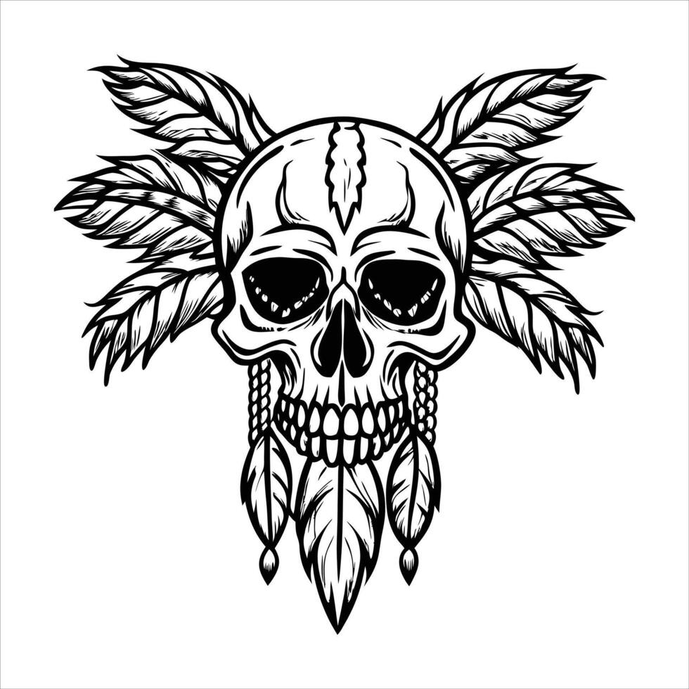 Skull Feather Art vector