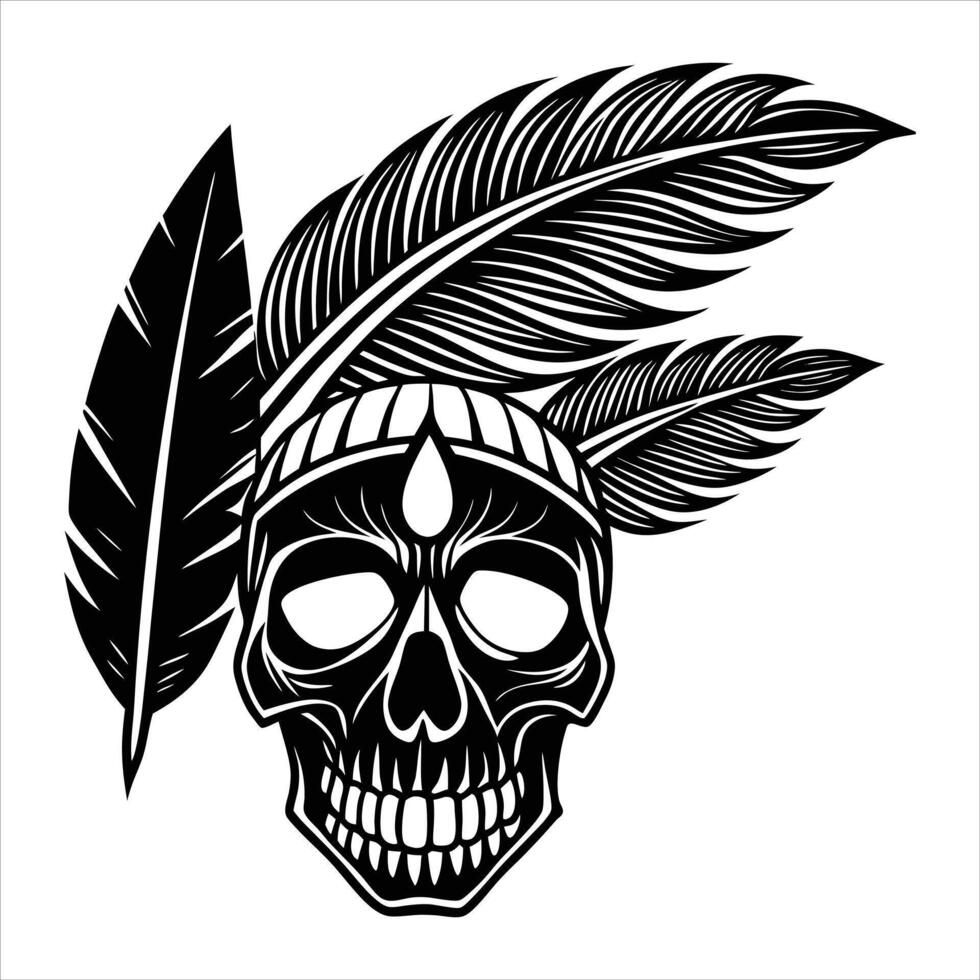Skull with Indian Feather vector