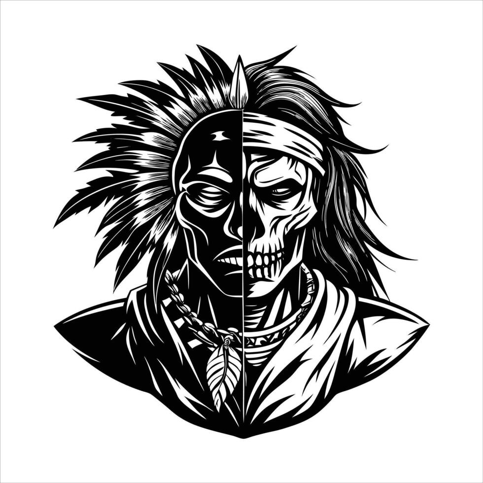 Native American Indian Skull. vector