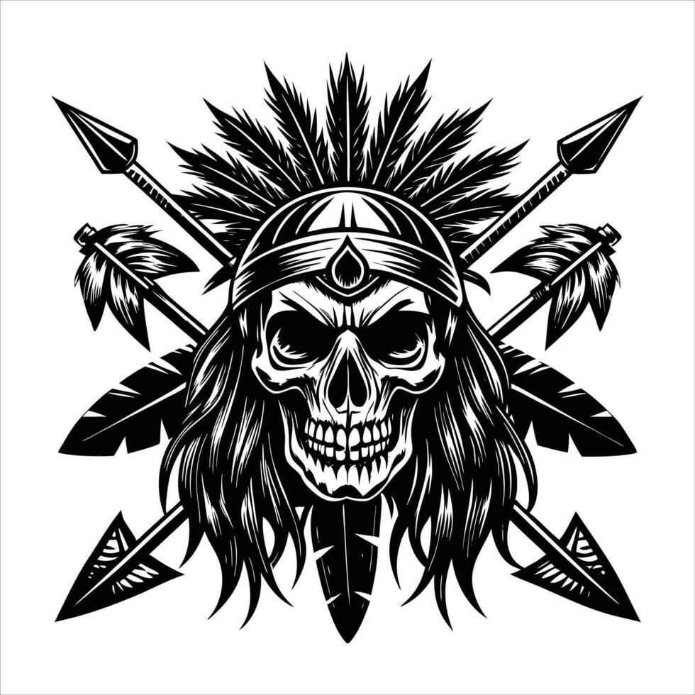 Native american indian warrior skull vector