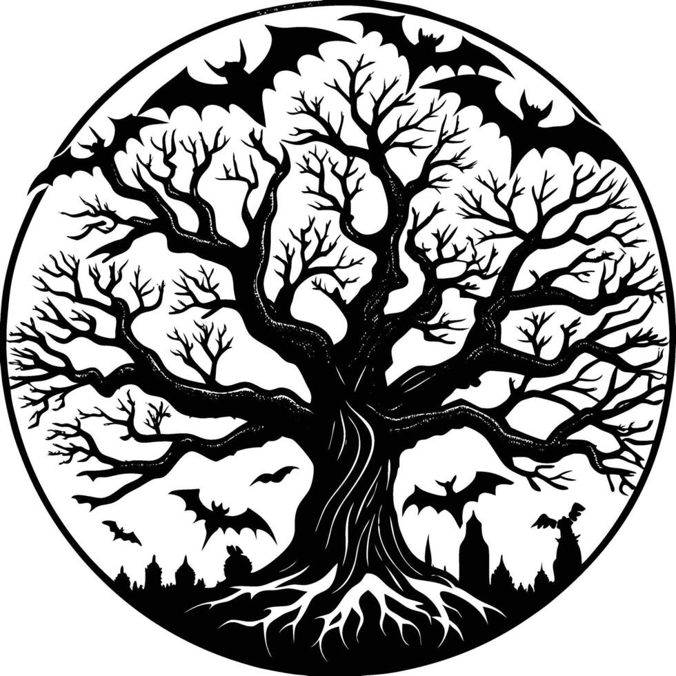 Tree of life, Yggdrasil, circle vector