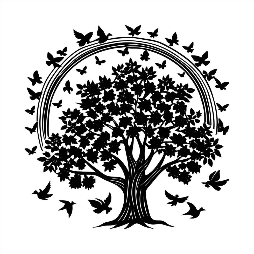 Tree With Birds Clipart vector