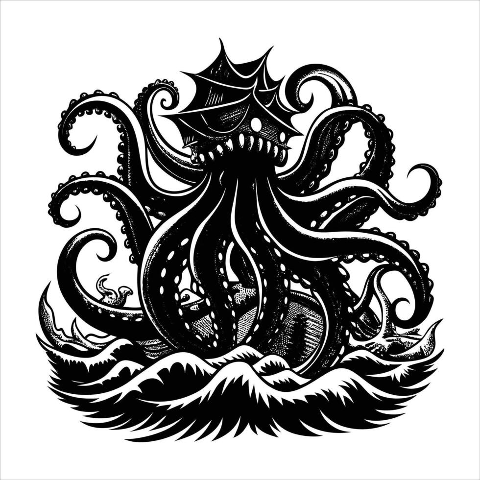 Kraken Rising A Giant Octopus Emerging vector