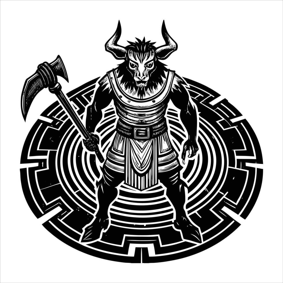 Fearsome Minotaur standing. vector