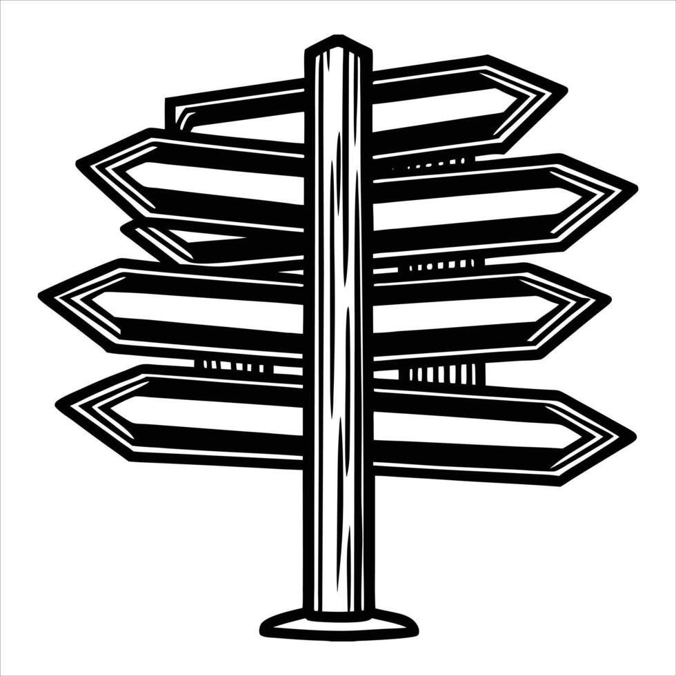 Wooden signpost with four arrow signs vector
