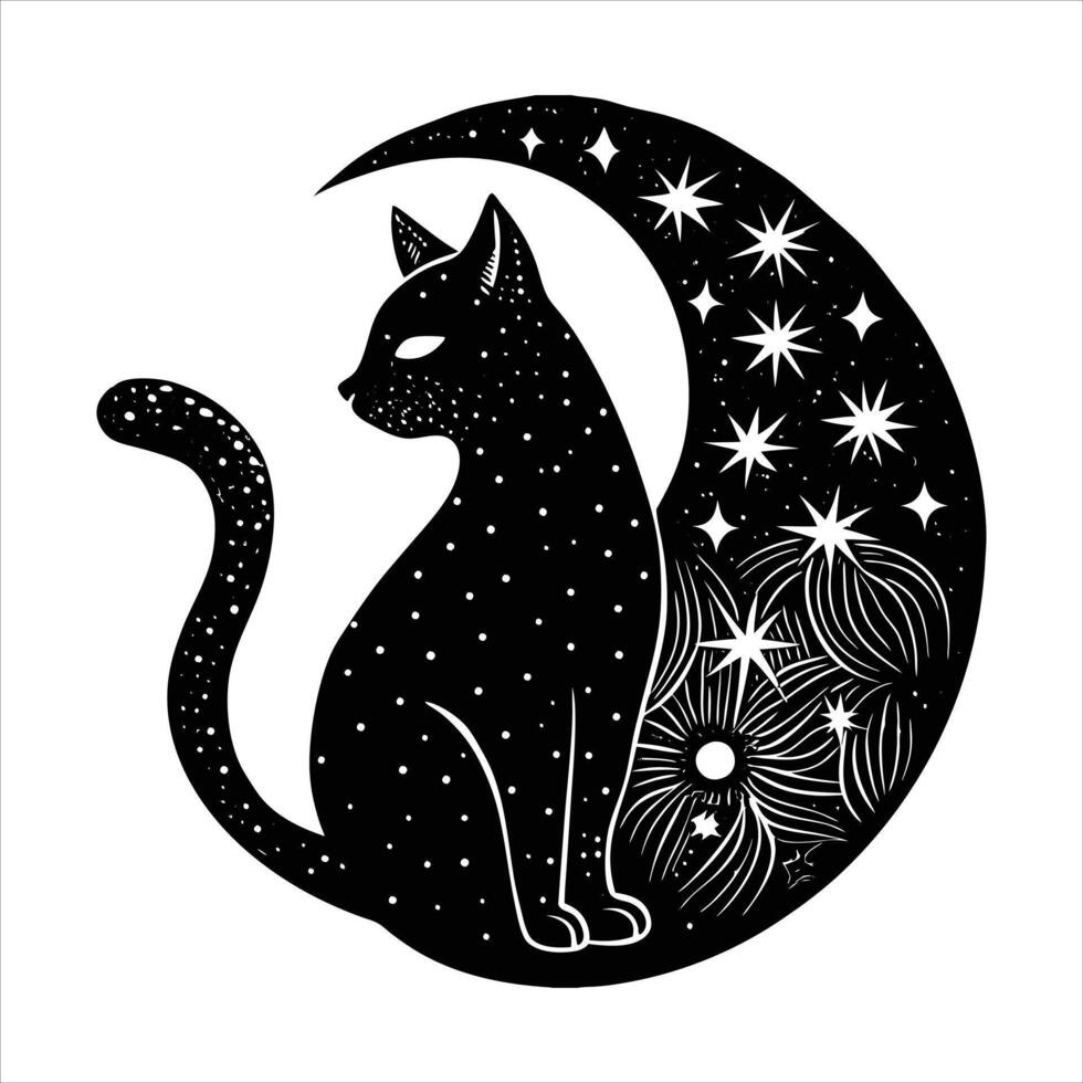 Cat Moon Silhouette. vector