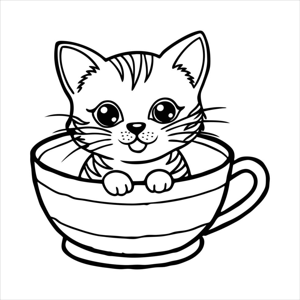 Cute Kitten A Teacup Pictures. vector