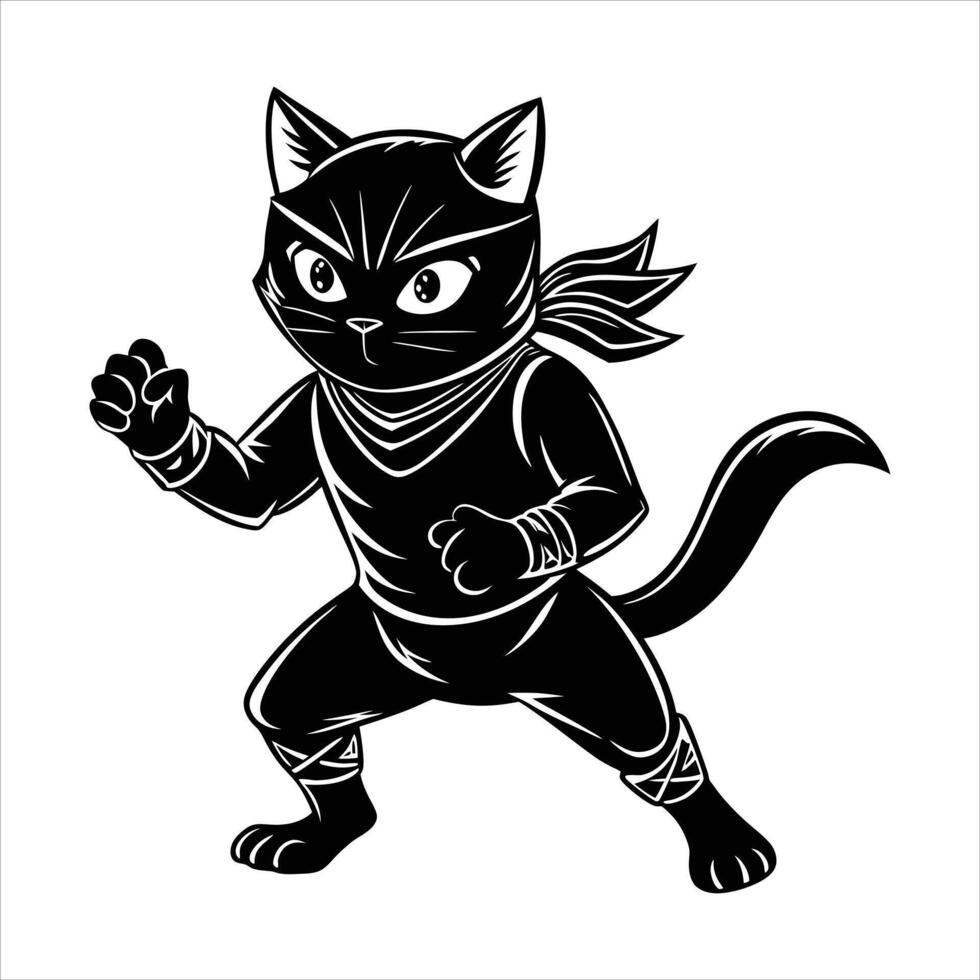Ninja cat silhouette on a white vector