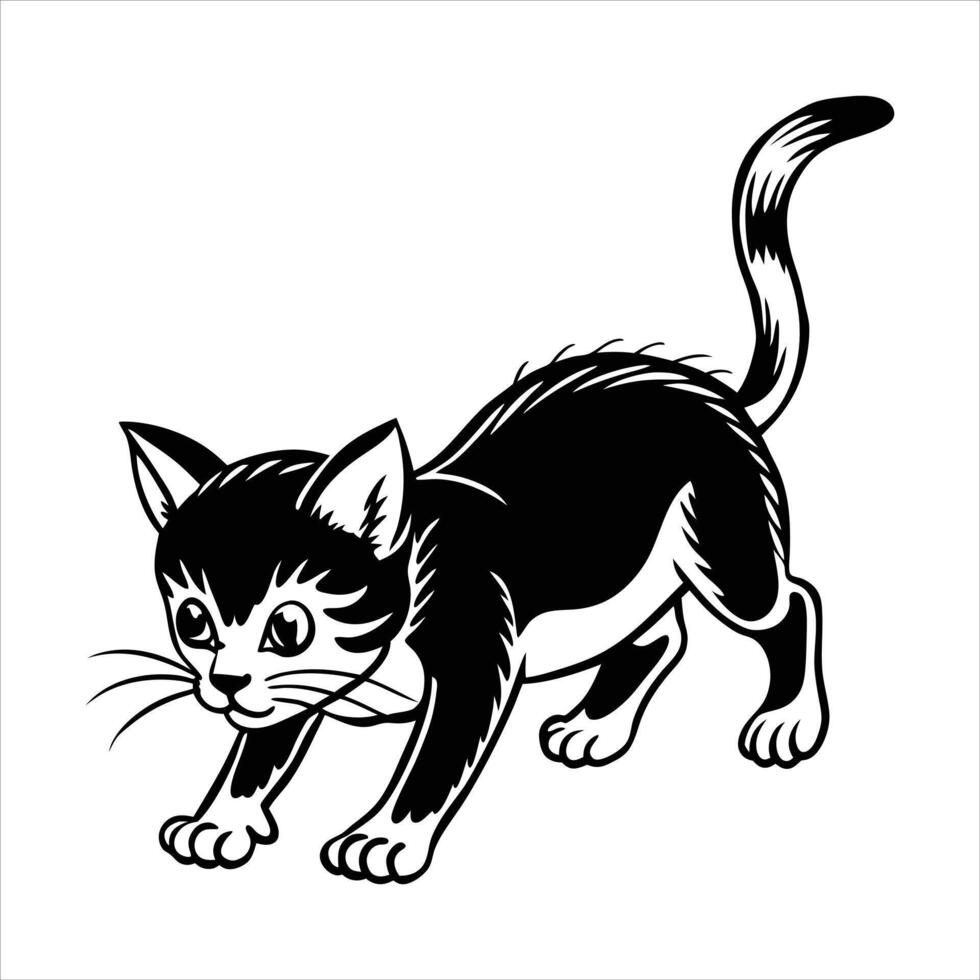 Mischievous Cat Reaching Silhouette vector