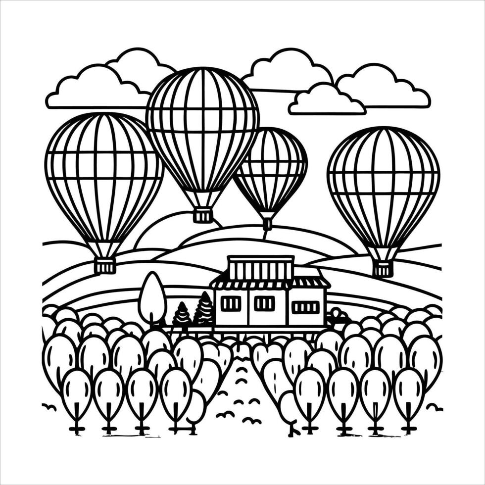 Balloon Flight Over Vineyard. vector
