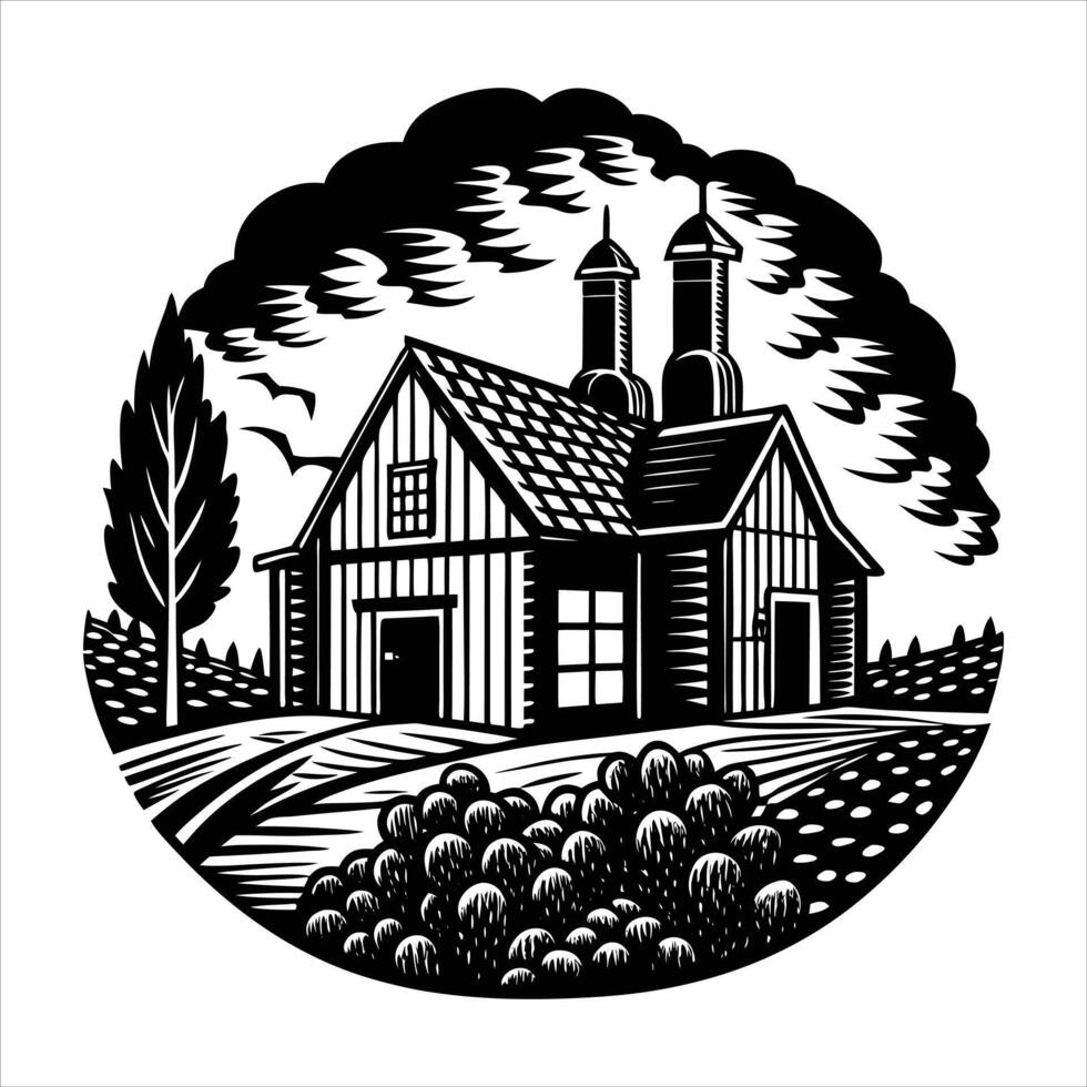 Rural country landscape with vintage house vector