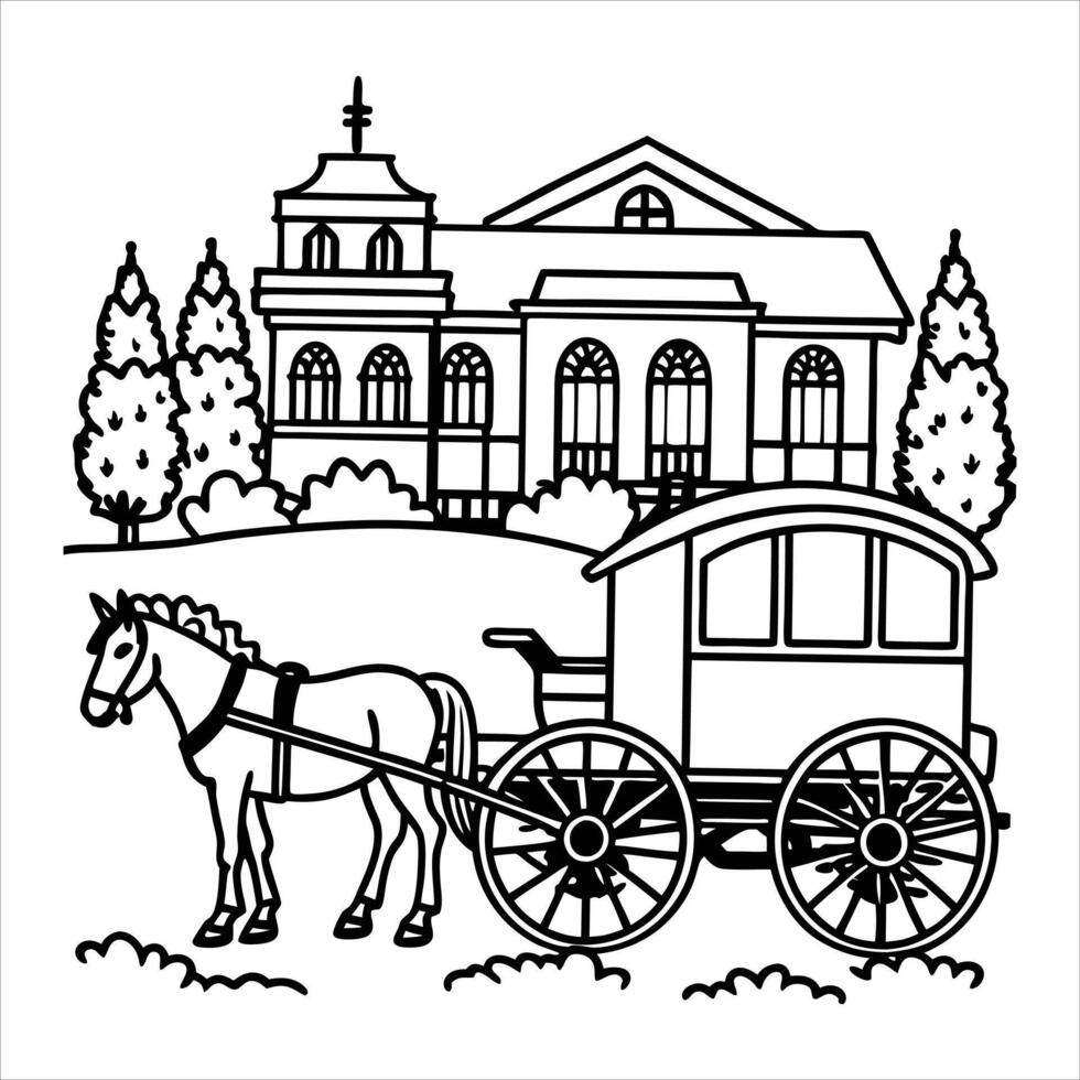 Horsedrawn carriage passing. vector