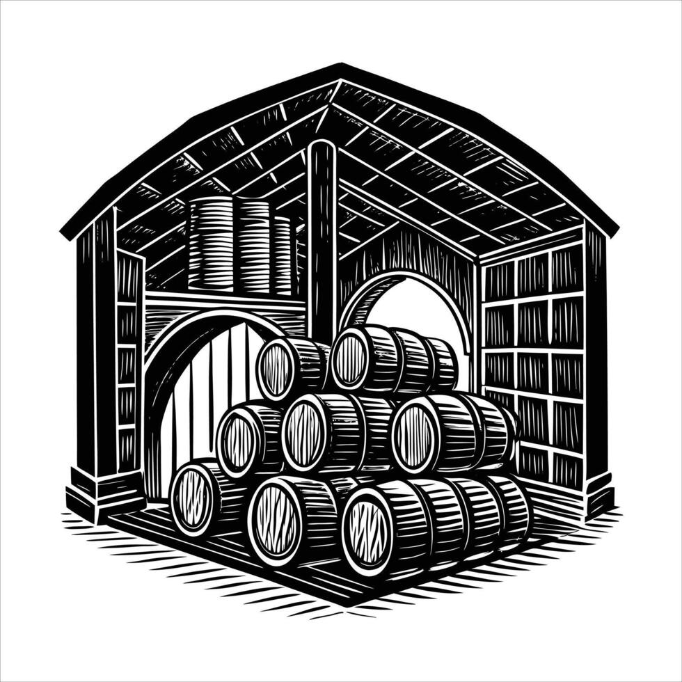 Rustic Wine Cellar with Barrels vector