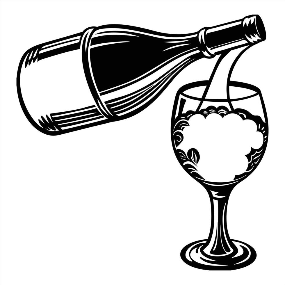 of bottle of wine and glass vector