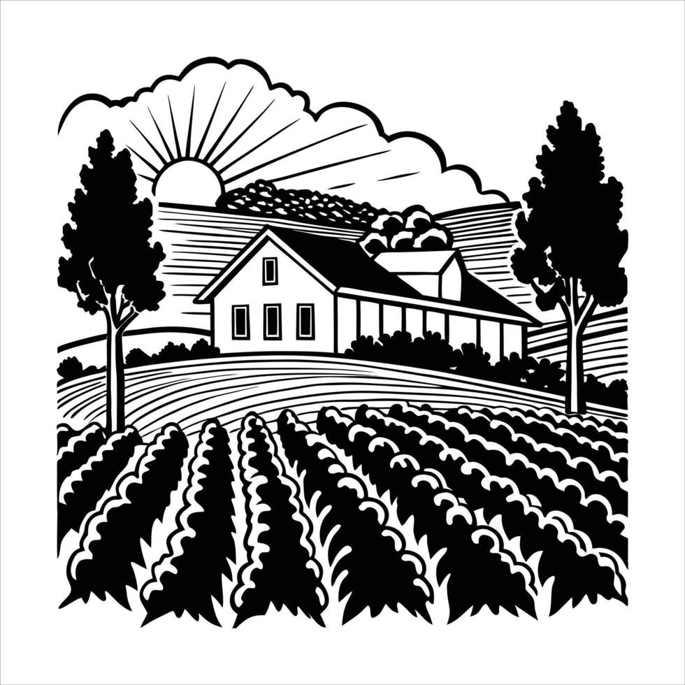 Stunning Vineyard Silhouette vector