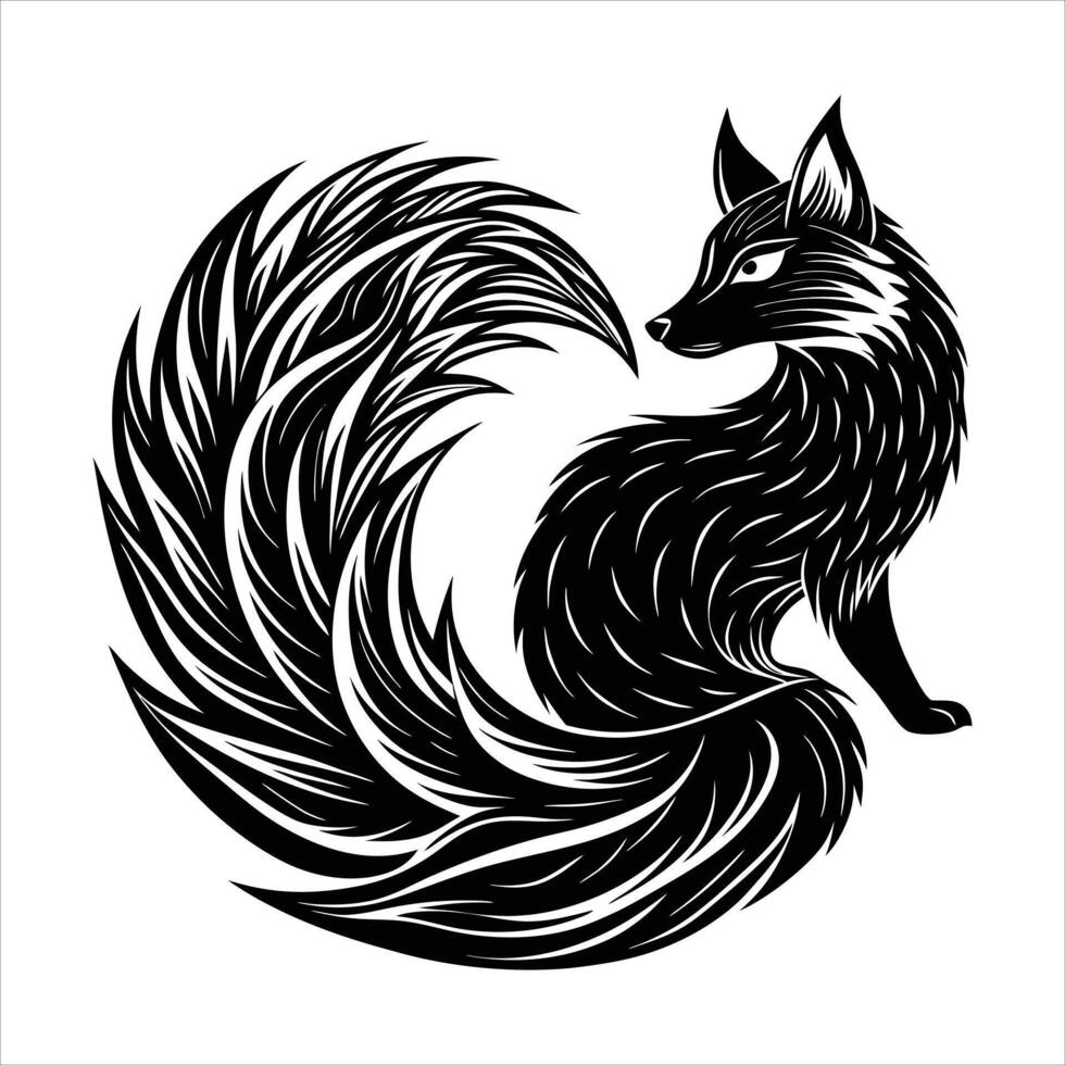 Stylish black and white fox logo design vector