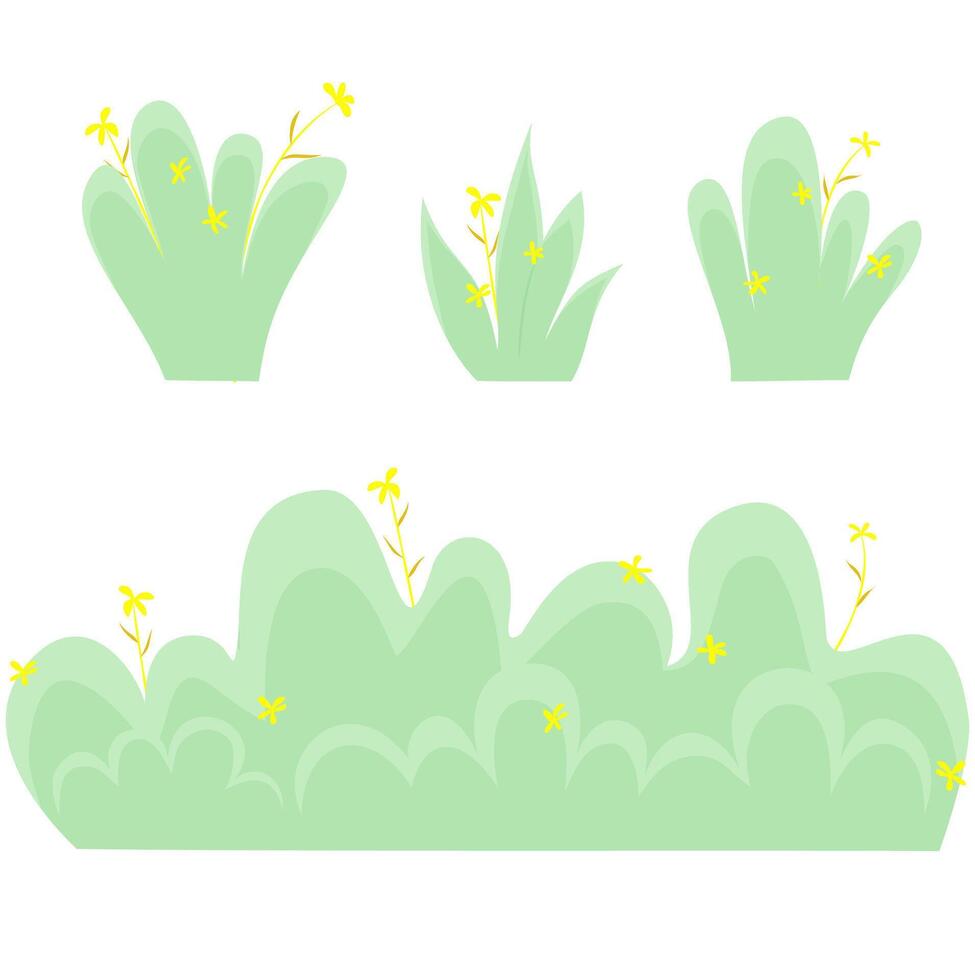Green bushes with flowers. Cartoon forest and park shrubbery vector