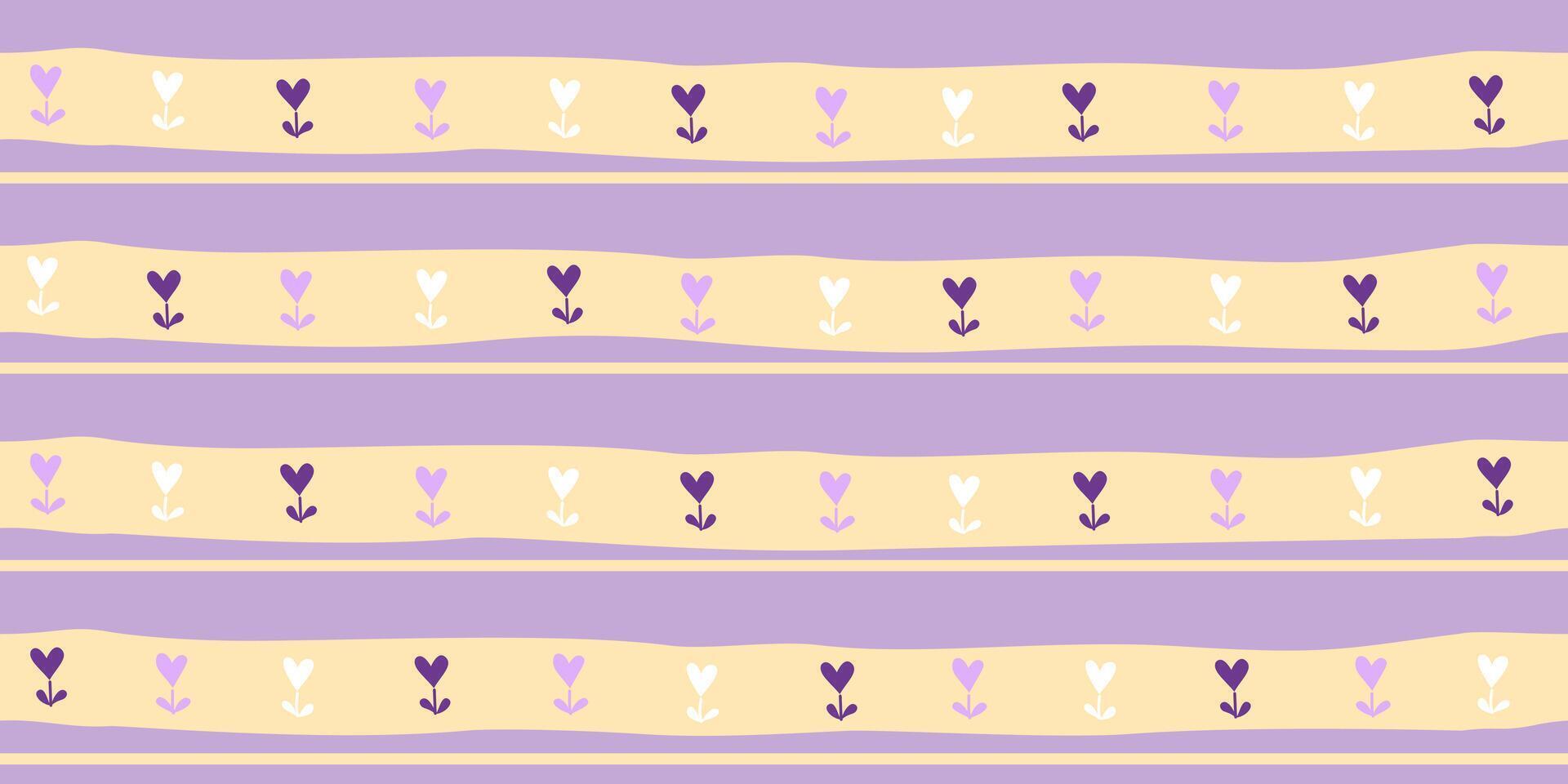 Cute hand drawn hearts shape with beige color abstract stripes. Design elements for Valentine's day on purple background. vector