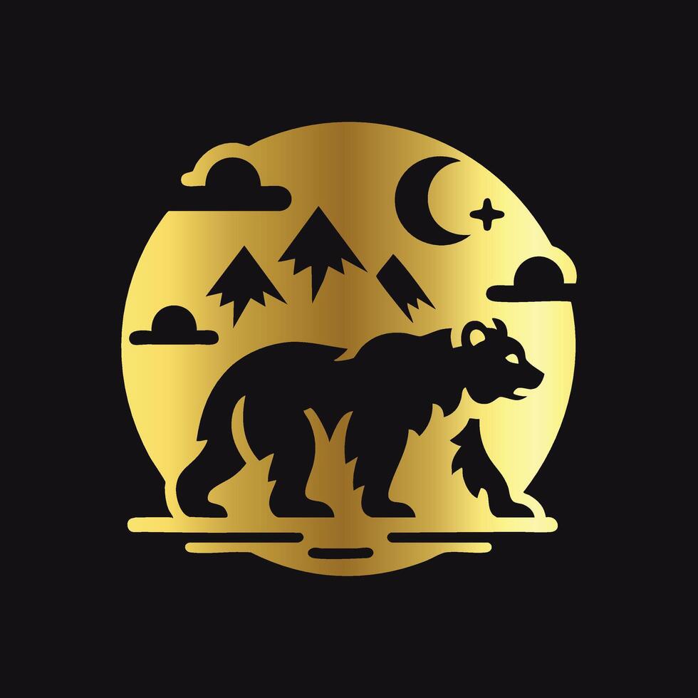 Trendy Gold Bear Silhouette Design vector