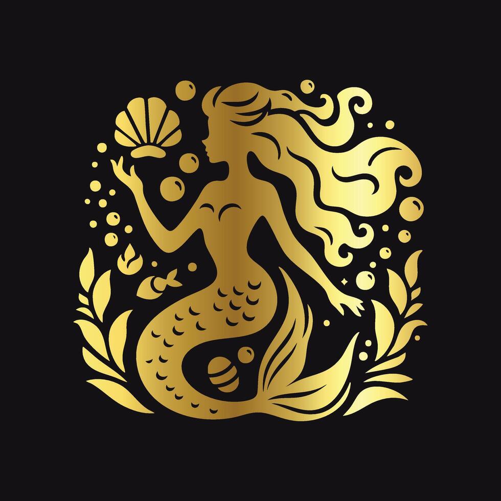 Golden Mermaid Profile Icon vector
