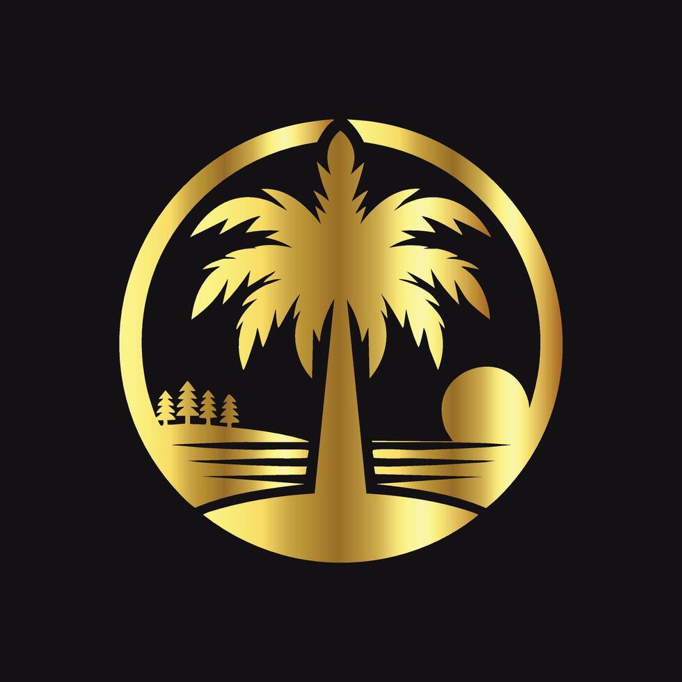 Elegant Gold Palm Tree Silhouette Icon vector