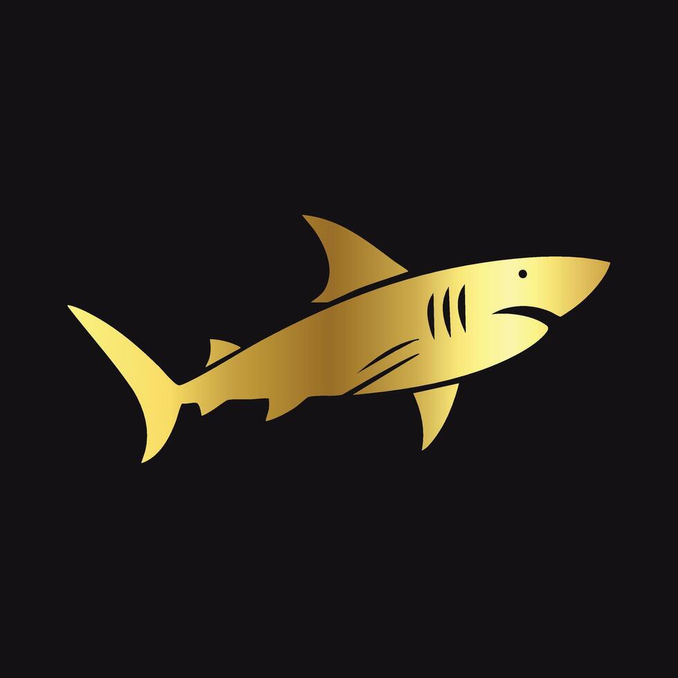 Gold Shark Silhouette on Black Background vector